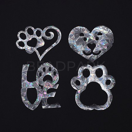 Custom Paw & Heart & Word Love Shape Waterproof PVC Laser Adhesive Stickers DIY-WH0256-004-1