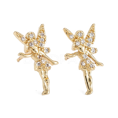 Fairy Sparkling Cubic Zirconia Stud Earrings for Girl Women EJEW-H126-08G-1