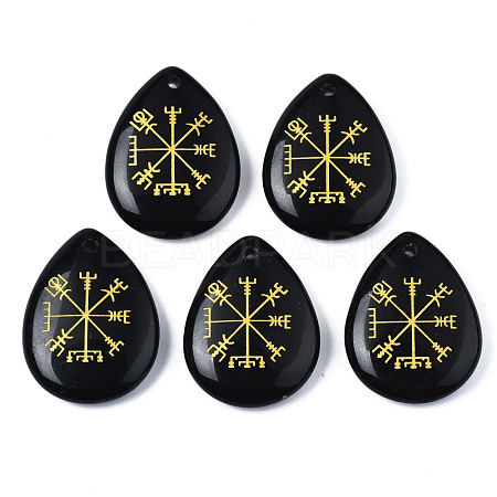 Natural Black Stone Pendants G-T122-72A-1