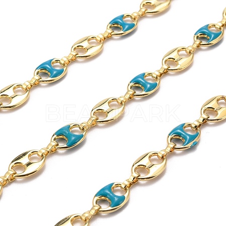 Golden Plated Alloy Enameled Coffee Bean Links Chains LCHA-H004-02G-E-1
