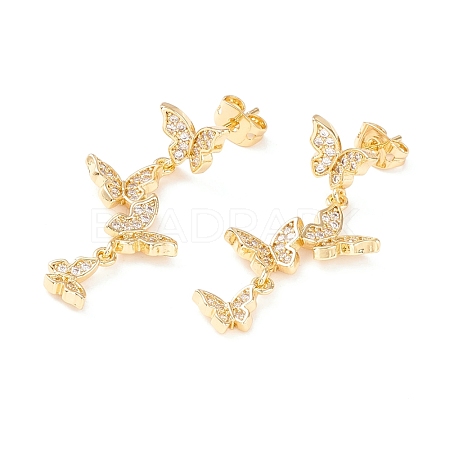 Cubic Zirconia Butterfly Dangle Stud Earrings EJEW-I263-03G-1