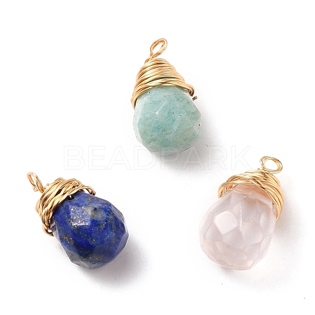 Natural Mixed Gemstone Wire Wrapped Pendants PALLOY-JF00527-1
