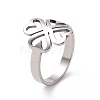 201 Stainless Steel Heart Clover Finger Ring RJEW-J051-01P-1