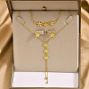 Flower Stainless Steel Crystal Rhinestone Lariat Necklaces & Stud Earrings & Bracelets Sets for Women FS-WG939A0-01-2