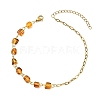 Natural Amber Cube Beads Link Chain & 304 Stainless Steel Paperclip Chain Anklets for Women AJEW-AN00790-3