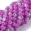 Two Tone Magenta & Light Blue Crackle Glass Round Beads Strands X-CCG-Q002-8mm-09-1