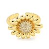 Sunflower Clear Cubic Zirconia Open Cuff Ring RJEW-L121-011G-2