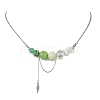 Natural Green Aventurine & Quartz Crystal & Dyed Imperial Jasper & New Jade Round Graduated Beaded Pendant 304 Stainless Steel Cable Chain Necklaces for Women NJEW-TA00242-03-2