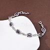 Oval Brass Micro Pave Cubic Zirconia Link Chain Bracelets for Women BJEW-D387-04P-5