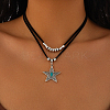 1 Set Alloy Pave Synthetic Turquoise Pendant Double Layer Cord Necklaces NJEW-CL0001-09B-6
