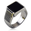 304 Stainless Steel with Natural Obsidian Finger Rings FS-WGC2D4C-13-1