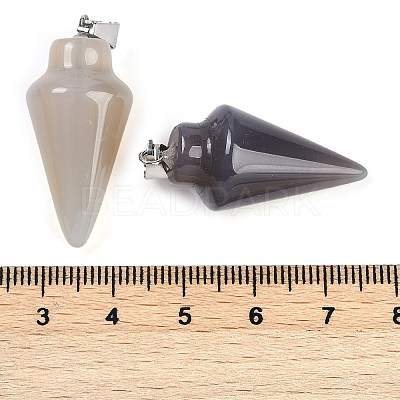 Natural Grey Agate Gemstone Pointed Pendants G-K384-01P-10-1