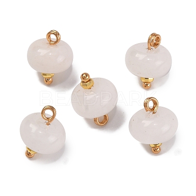 Natural White Jade Saucer Charms with Rack Plating Golden Tone Brass Bails KK-B103-17B-08-1