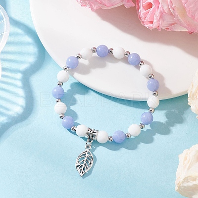 Leaf Alloy Charm Bracelets BJEW-JB12467-01-1