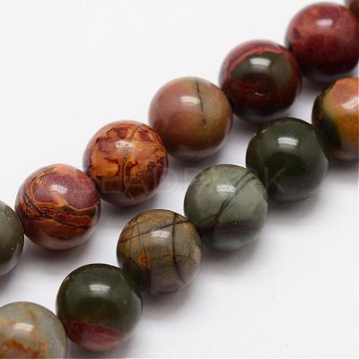 Natural Polychrome Jasper/Picasso Stone/Picasso Jasper Bead Strands G-O155-02B-10mm-1