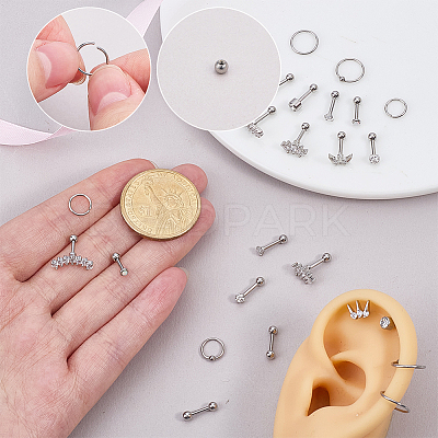 13 Pairs 13 Styles Stainless Steel Micro Pave Clear Cubic Zirconia Cartilage Earring Sets EJEW-PH0001-57-1