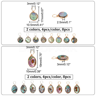 16Pcs 4 Styles Natural Abalone Shell/Paua Shell Pendants SHEL-GA0001-11-1