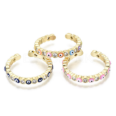 Brass Micro Pave Clear Cubic Zirconia Cuff Rings RJEW-T016-07G-NF-1