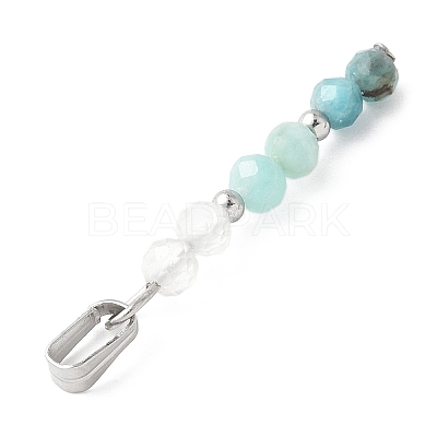 Faceted Round Natural Quartz Crystal & Amazonite & Apatite Beaded Pendants PALLOY-JF03529-03-1