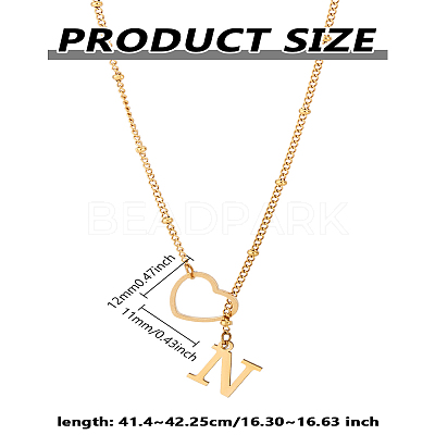 1Pc Letter & Heart Stainless Steel Lariat Necklaces for Women NJEW-LP0002-87G-N-1