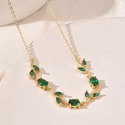 Brass Pave Cubic Zirconia Rose Flower Link Cable Chain Necklaces for Women NJEW-C121-05B-08G-1