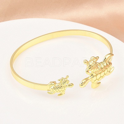Marine Organism Brass Cuff Bangles for Women BJEW-D368-03L-G-1
