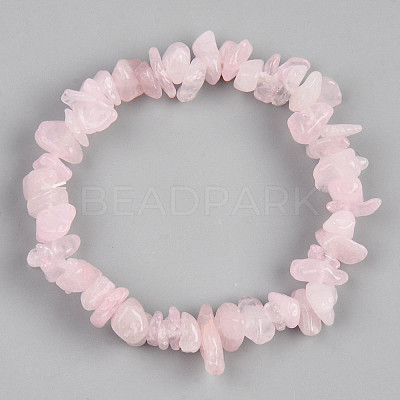 Unisex Chip Natural Rose Quartz Beaded Stretch Bracelets BJEW-S143-25-1