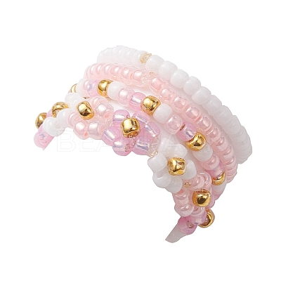 4Pcs 4 Style Glass Seed Beaded Stretch Finger Rings RJEW-JR00661-04-1