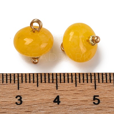 Natural White Jade Dyed Saucer Charms with Rack Plating Golden Tone Brass Bails KK-B103-17B-01-1