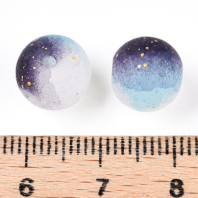 Frosted Baking Paint Crackle Glass Beads with Glitter Powder DGLA-T004-01J-1