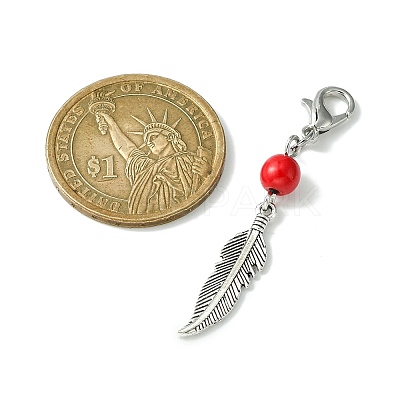 Alloy Feather Pendant Decorations HJEW-JM01379-01-1