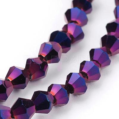 1 Strand Faceted Bicone Full Purple Electroplate Glass Beads Strands X-EGLA-J026-3mm-F17-1