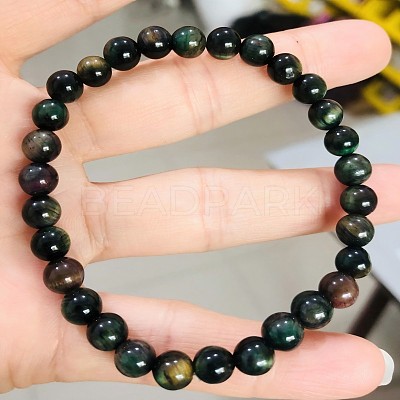 Synthetic Tiger Eye Round Beaded Stretch Bracelet LS-SF8562-5-1-1