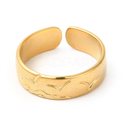 Ion Plating(IP) 304 Stainless Steel Common Gull Open Cuff Ring for Women RJEW-E063-14G-1