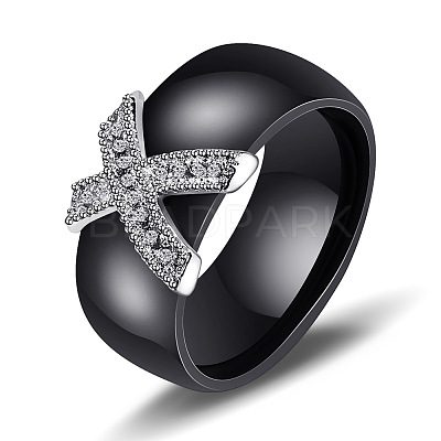 Cross Brass Micro Pave Clear Cubic Zirconia with Porcelain Finger Rings FS-WG0A171-13-1