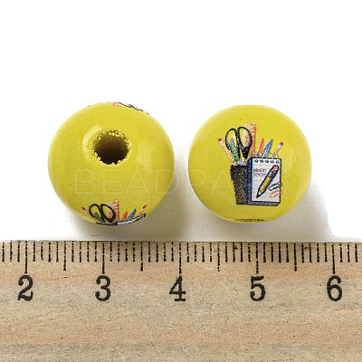 Printed Wood European Beads WOOD-L020-D07-1
