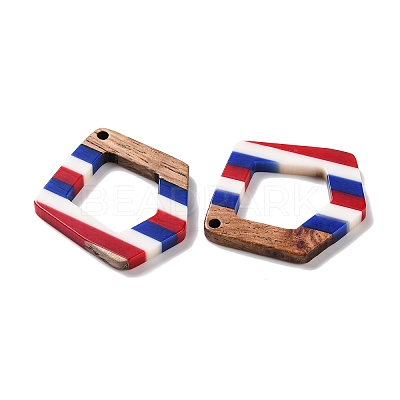 Independence Day Opaque Striped Resin & Walnut Wood Pendants RESI-U010-02I-1