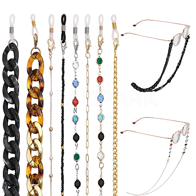 8Pcs 8 Style Iron & Plastic & Acrylic Curb Chains Neck Strap for Eyeglasses AJEW-GL0001-66-1