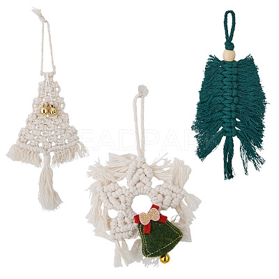 3Pcs 3 Style Christmas Theme Cotton Weave Pendant Decorations HJEW-CF0001-13-1