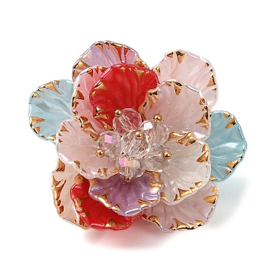 Flower 304 Stainless Steel & Resin Brooches JEWB-G049-03G-01-1