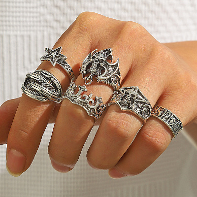 6Pcs 201 Stainless Steel Finger Rings for Men FS-WG288A9-01-1