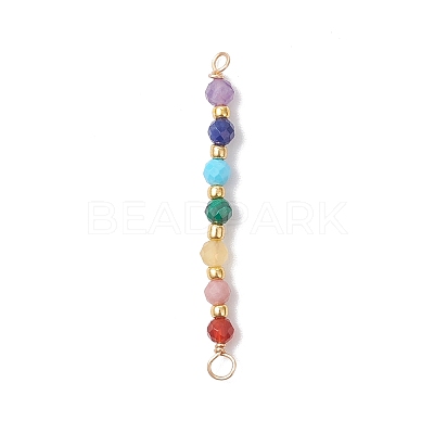 Chakra Natural Malachite & Yellow Opal & Amethyst & Carnelian & Lapis Lazuli & Rhodonite & Apatite Faceted Round Beaded Connector Charms PALLOY-JF04565-03-1