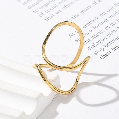 304 Stainless Steel Open Cuff Rings for Women LS-RJEW-Z077-01G-11-1