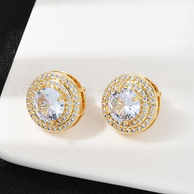 Brass Micro Pave Clear Cubic Zirconia Clip-on Earrings X-EJEW-H154-11B-G-1