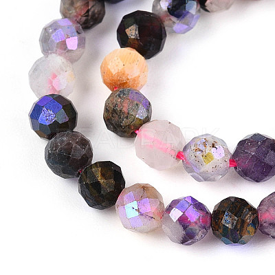 AB Color Plated Natural Garnet & Rose Quartz & Black Spinel & Amethyst & Quartz Crystal & Ice Obsidian Beads Strands G-T144-B07-07-1