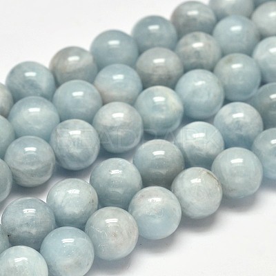 Round Natural Aquamarine Bead Strands G-F289-01-10mm-AA-1