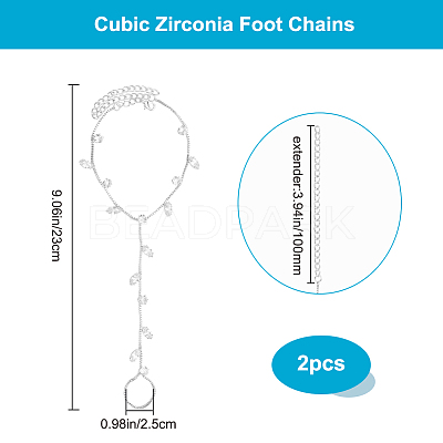 2Pcs Brass Clear Cubic Zirconia Box Chain Bracelets for Women BJEW-BBC0001-09S-1