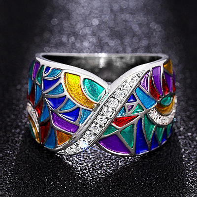 Ethnic Style Brass Micro Pave Cubic Zirconia and Enamel Finger Rings FS-WG810B2-05-1