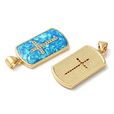 Rack Plating Brass Micro Pave Clear Cubic Zirconia Pendants KK-P268-16G-1