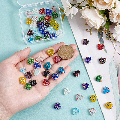 60Pcs Handmade Millefiori Glass Heart Beads LK-HY0001-01-1